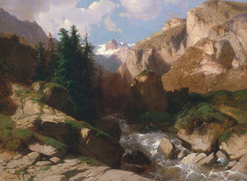 Alexandre Calame Mountain Torrent oil on canvas painting by Alexandre Calame, about 1850-60 China oil painting art